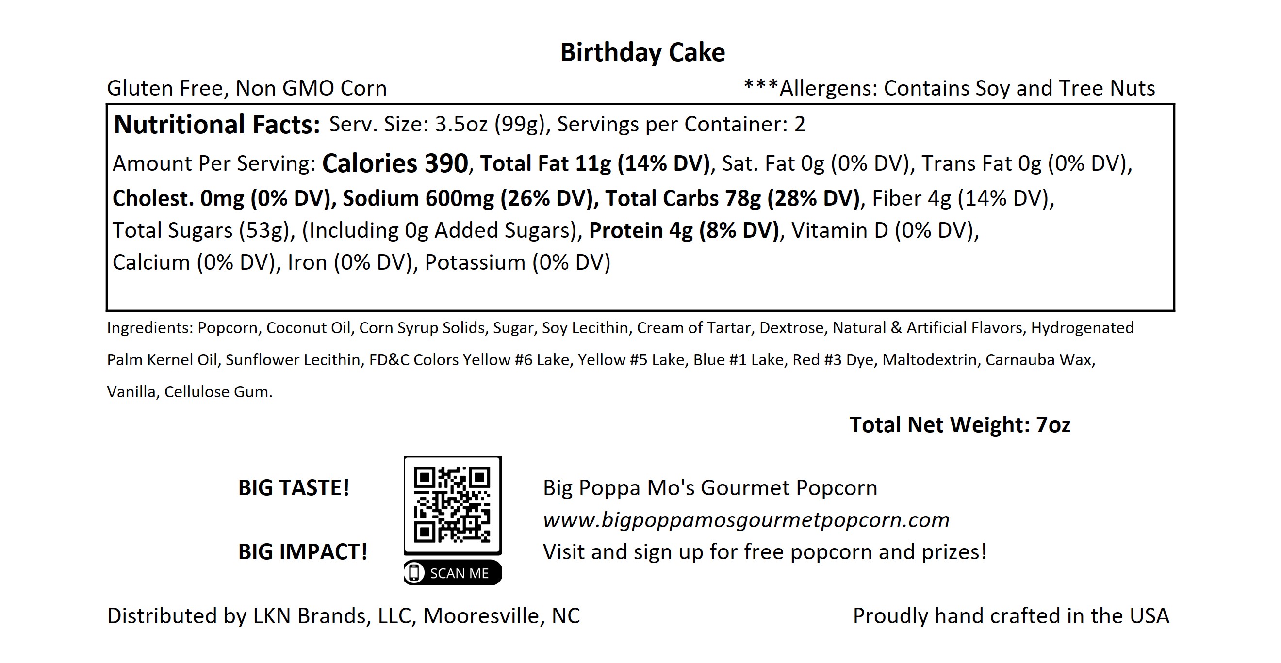 Original product nutrition and ingredient label