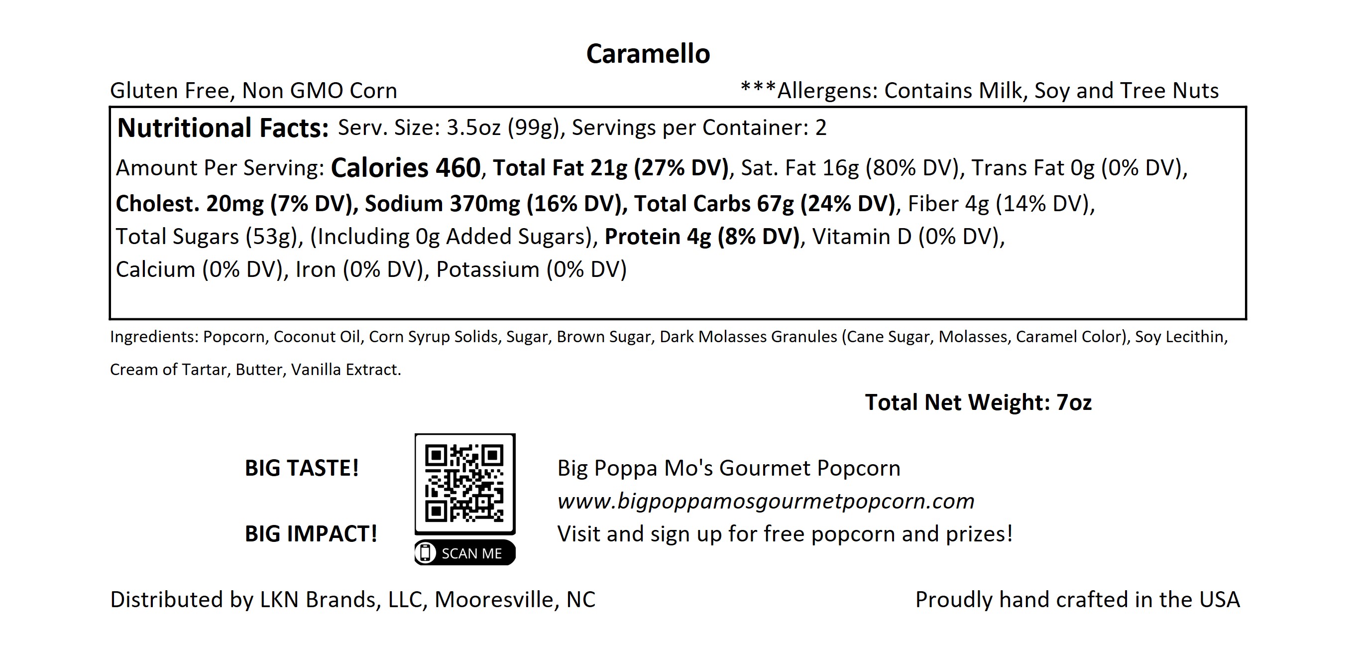 Original product nutrition and ingredient label