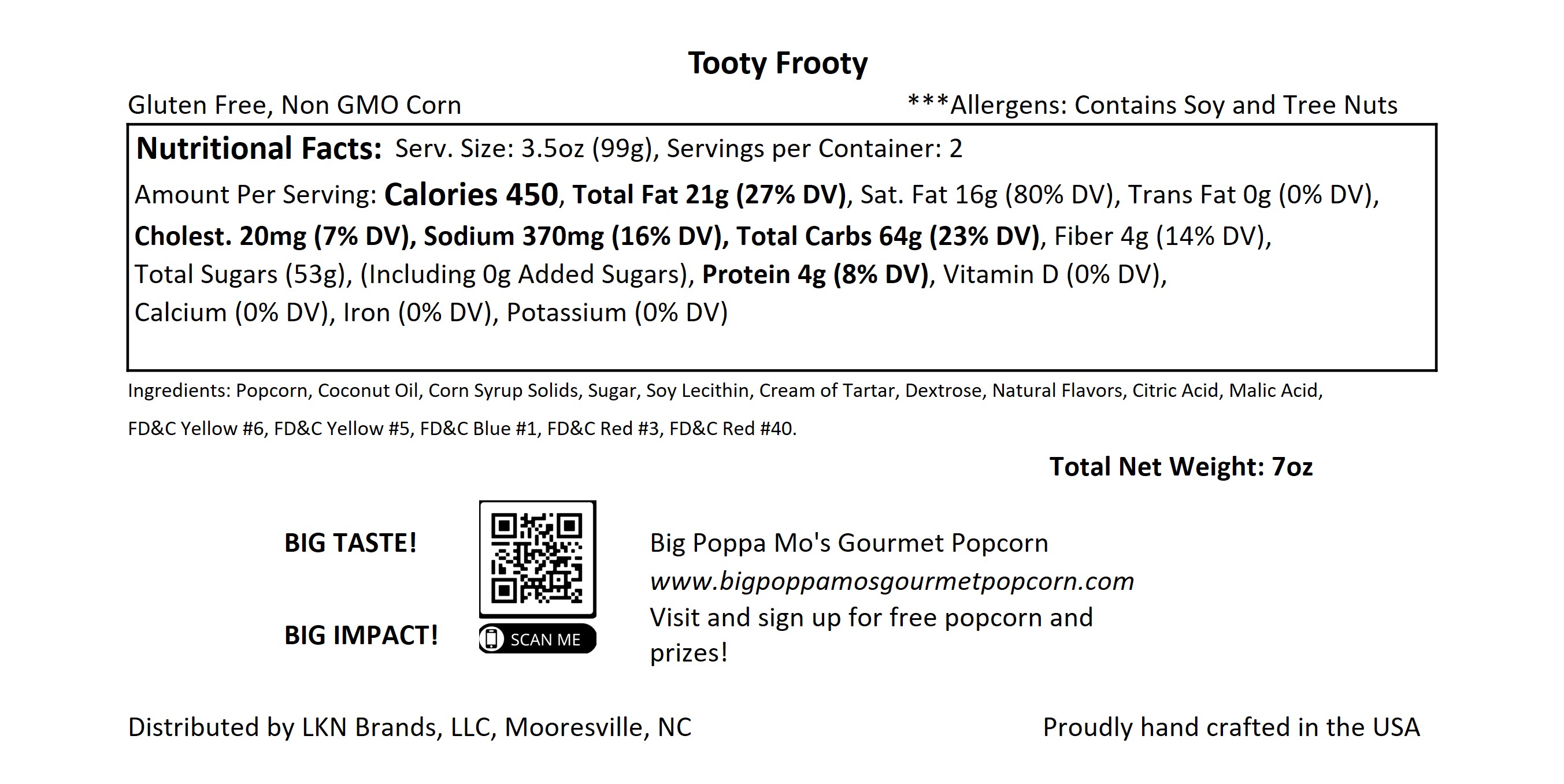 Original product nutrition and ingredient label
