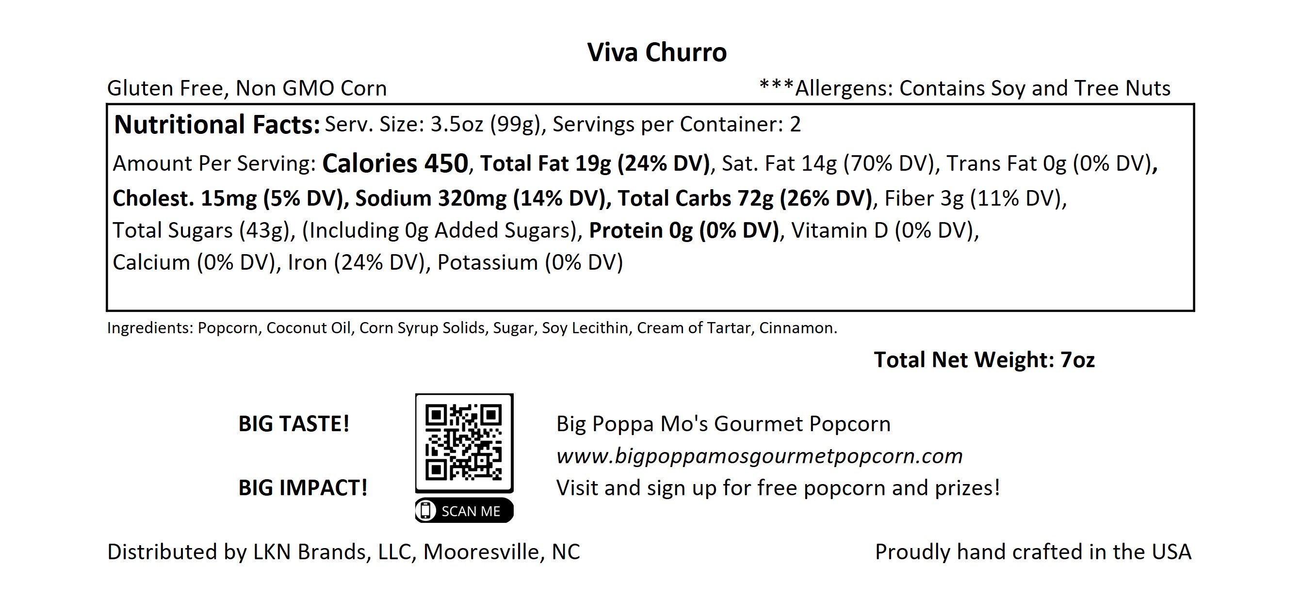 Original product nutrition and ingredient label